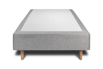 Lit 90x200 cm - Sommier tapissier H35 cm + tête de lit à lignes - Tissu Bouclette Gris