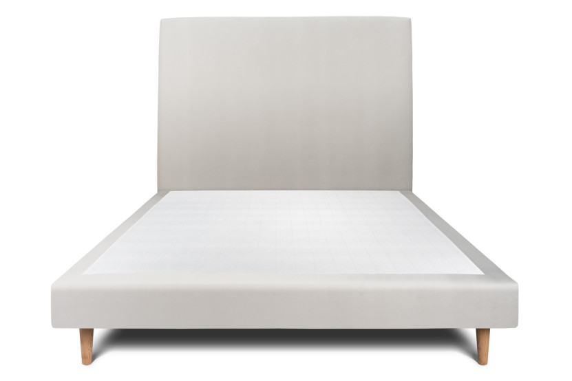 Lit 135x190 cm avec Tête de lit tapissée - Tissu Velours Gris Clair