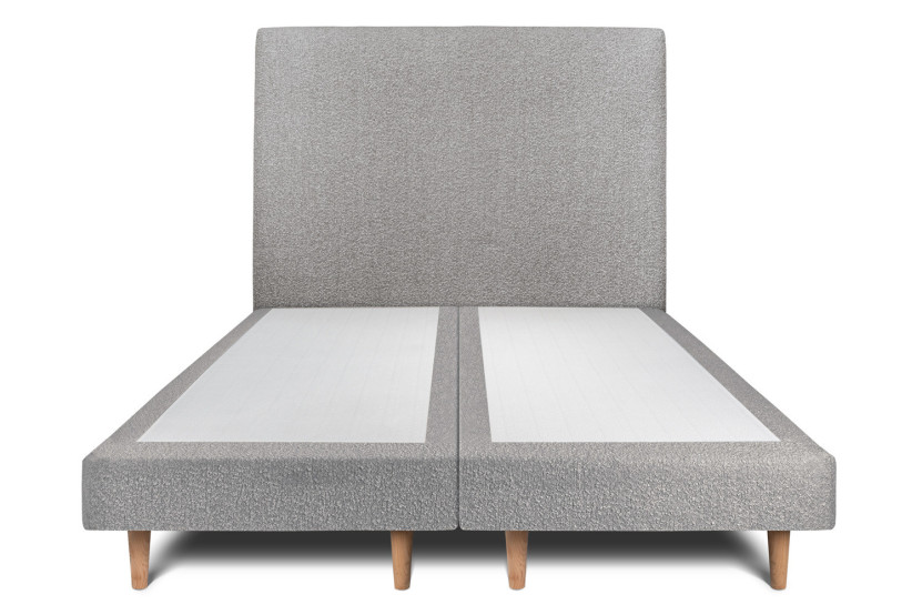 Lit 2x100x200 cm avec Tête de lit tapissée - Tissu Bouclette Gris