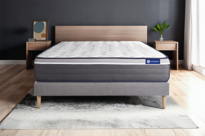 Ensemble Matelas Sommier 130x200 cm - Sommier Gris (en kit) - ActiMemo Plus