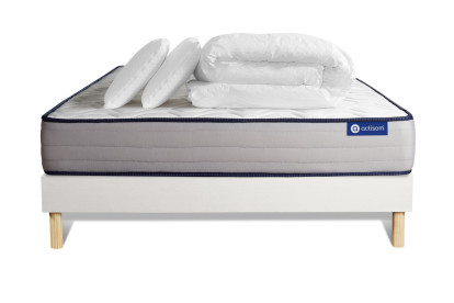 Pack lit complet 140x200 cm - Matelas + Sommier Blanc (en kit) + 2 oreillers + Couette - Actiflex Form