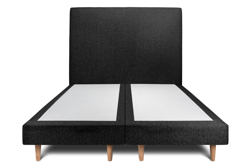 Lit 2x80x200 cm avec Tête de lit tapissée - Tissu Bouclette Noir