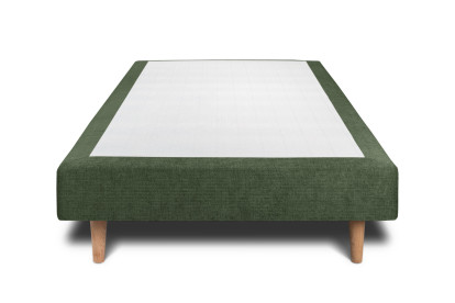 Lit 90x190 cm - Sommier tapissier H29 cm + tête de lit capitonnée - Tissu Toile natté Vert Kaki