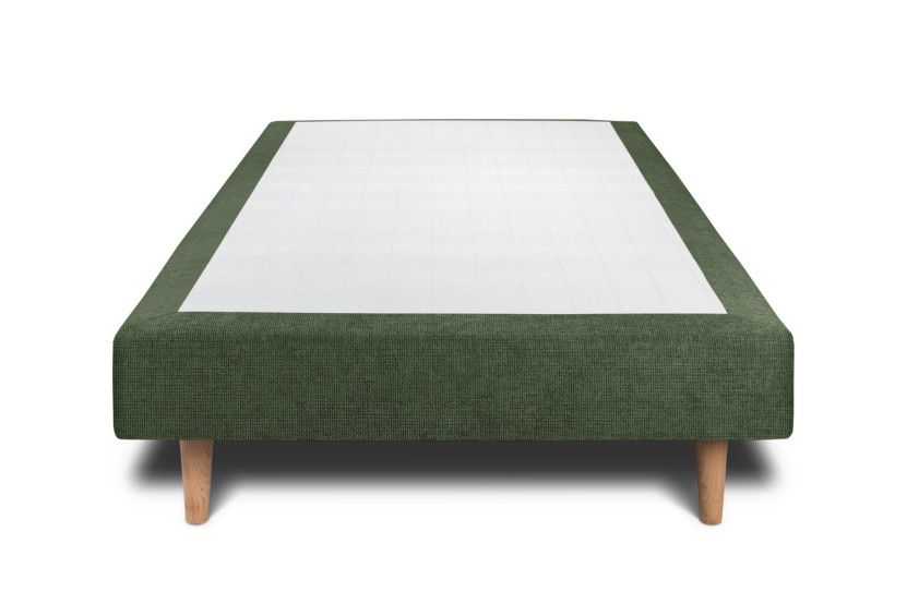 Lit 90x190 cm avec Tête de lit capitonnée - Tissu Toile natté Vert Kaki