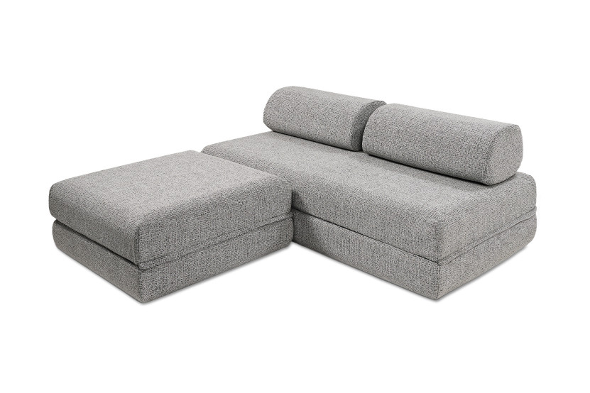 Canapé d'angle convertible 4 places - Tissu tweed - Gris