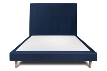 Lit 150x200 cm avec Tête de lit tapissée - Tissu Velours Bleu Océan
