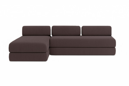 Canapé 6 places - 2 modules convertibles : Canapé 3 places + Méridienne - Velours côtelé Marron