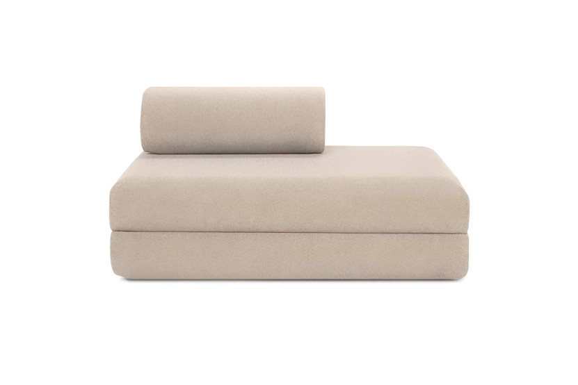 Canapé droit convertible 5 places - Tissu lisse - Beige