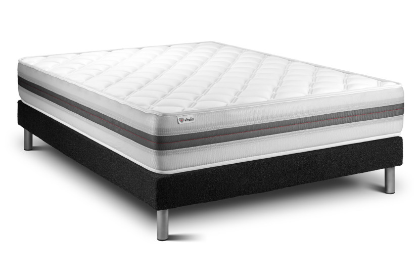 Ensemble Matelas Sommier 180x200 cm - Sommier Noir (en kit) - Vitalmemo Back