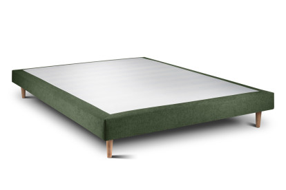 Lit 150x200 cm - Sommier tapissier H29 cm + tête de lit tapissée - Tissu Toile natté Vert Kaki