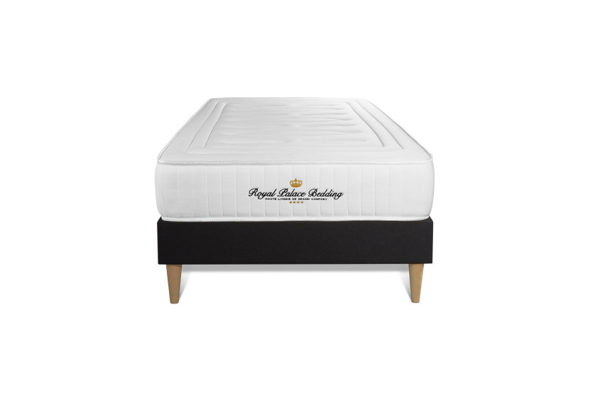 Ensemble Matelas Sommier 90x200 cm - Sommier Noir (déjà monté) - Nottingham
