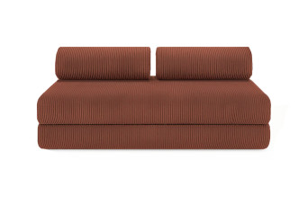 Canapé droit convertible 3 places - Velours côtelé - Terracotta