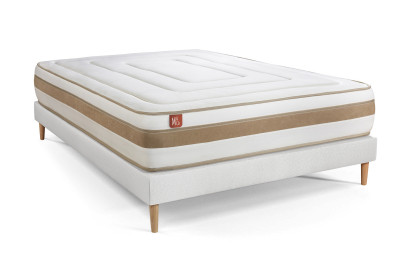 Pack lit complet 140x200 cm - Matelas + Sommier Blanc + 2 oreillers + Couette - Le Raffiné