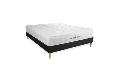 Pack lit complet 140x190 cm - Matelas + Sommier Noir + 2 oreillers + Couette - Balmoral