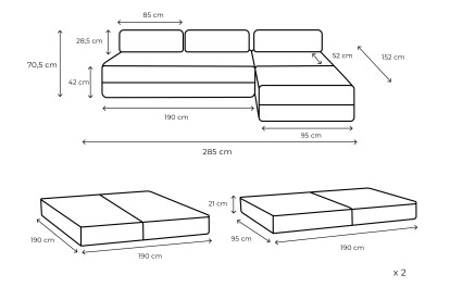 Canapé d'angle 6 places - 3 modules convertibles : Canapé 3 places + Fauteuil + Pouf - Velours côtelé XL Vert