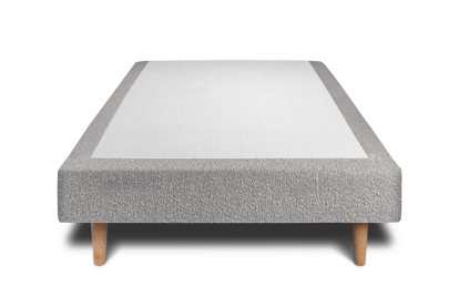 Lit 90x190 cm - Sommier tapissier H29 cm + tête de lit tapissée - Tissu Bouclette Gris