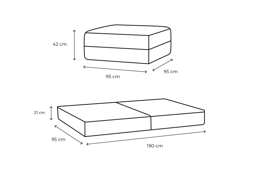 Pouf convertible et modulable - Velours côtelé - Blanc