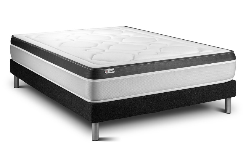 Ensemble Matelas Sommier 140x200 cm - Sommier Noir (en kit) - Vital Ergo