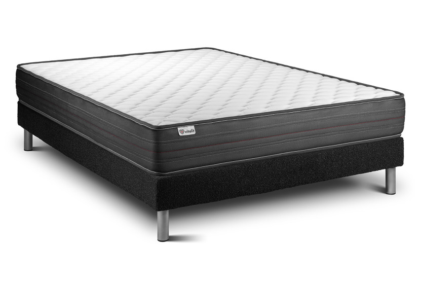 Ensemble Matelas Sommier 140x190 cm - Sommier Noir (en kit) - Vitalpower