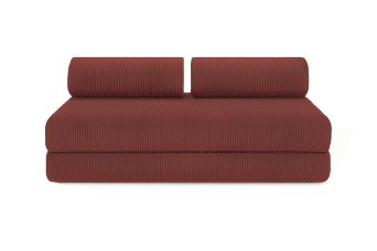 Canapé droit convertible 3 places - Velours côtelé - Rouge