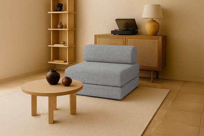 Fauteuil convertible et modulable - Tissu tweed - Gris