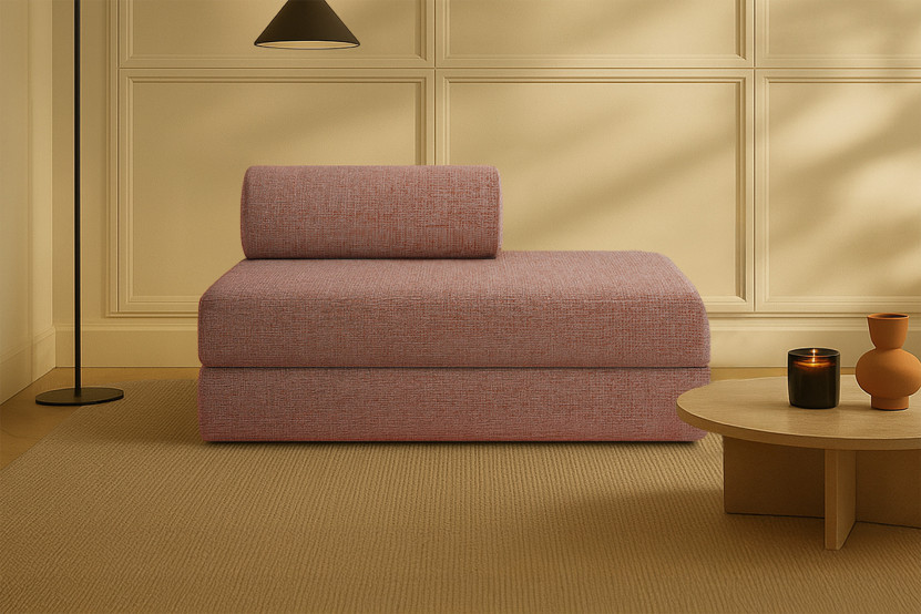 Canapé droit convertible et modulable 2 places - Tissu tweed - Rouge