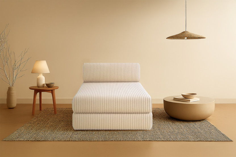 Méridienne convertible et modulable - Velours côtelé XL - Beige