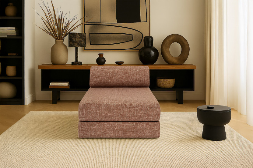 Méridienne convertible et modulable - Tissu tweed - Rouge
