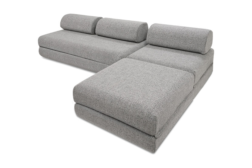 Canapé d'angle convertible 6 places - Tissu tweed - Gris