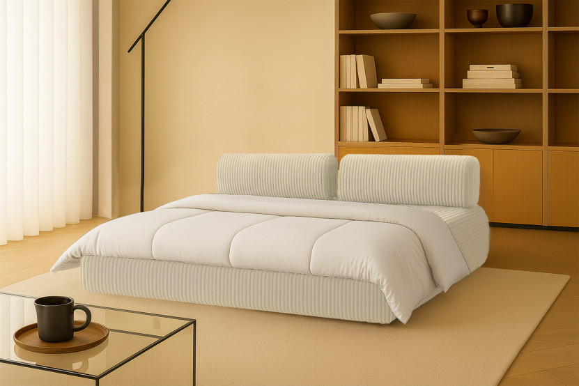 Canapé droit convertible 3 places - Velours côtelé XL - Beige