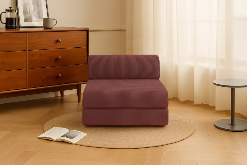 Fauteuil convertible et modulable - Velours côtelé - Rouge