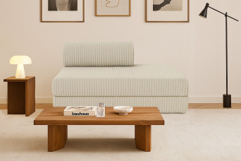 Canapé droit convertible et modulable 2 places - Velours côtelé XL - Beige