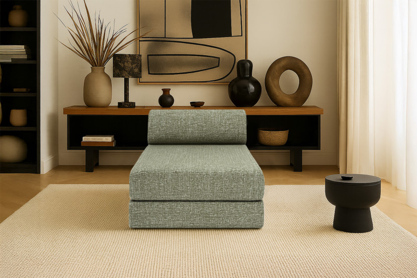 Méridienne convertible et modulable - Tissu tweed - Vert