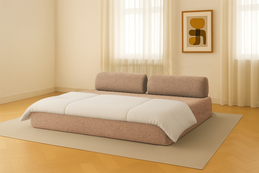 Canapé droit convertible 3 places - Tissu tweed - Marron
