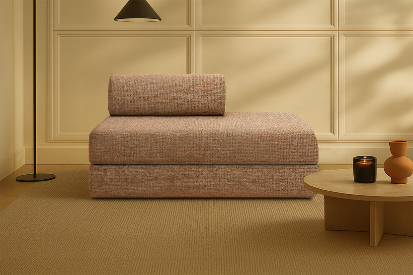 Canapé droit convertible et modulable 2 places - Tissu tweed - Marron