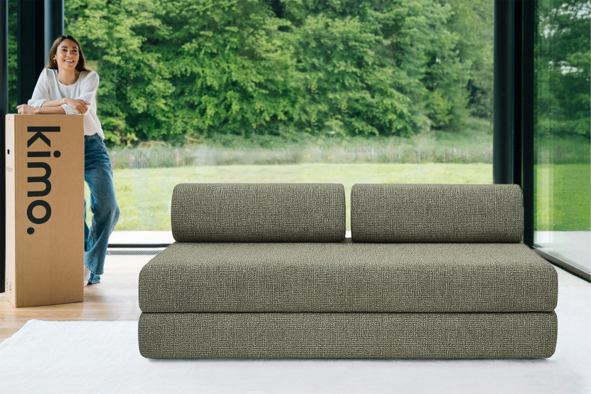 Canapé droit convertible 3 places - Tissu tweed - Vert