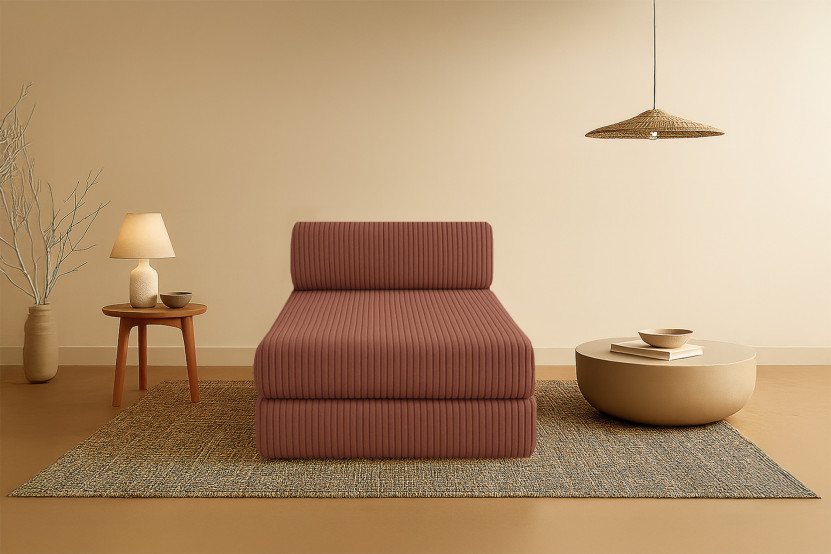 Méridienne convertible et modulable - Velours côtelé XL - Terracotta