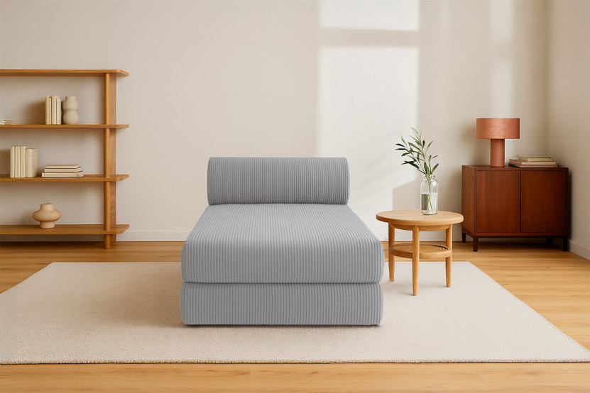 Méridienne convertible et modulable - Velours côtelé - Gris clair