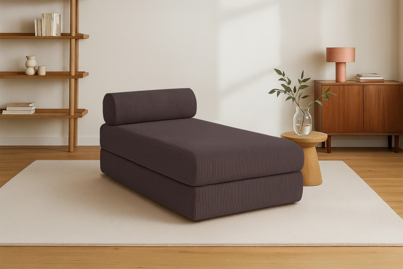 Méridienne convertible et modulable - Velours côtelé - Marron