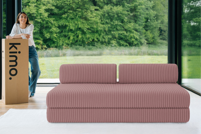 Canapé droit convertible 3 places - Velours côtelé XL - Rose