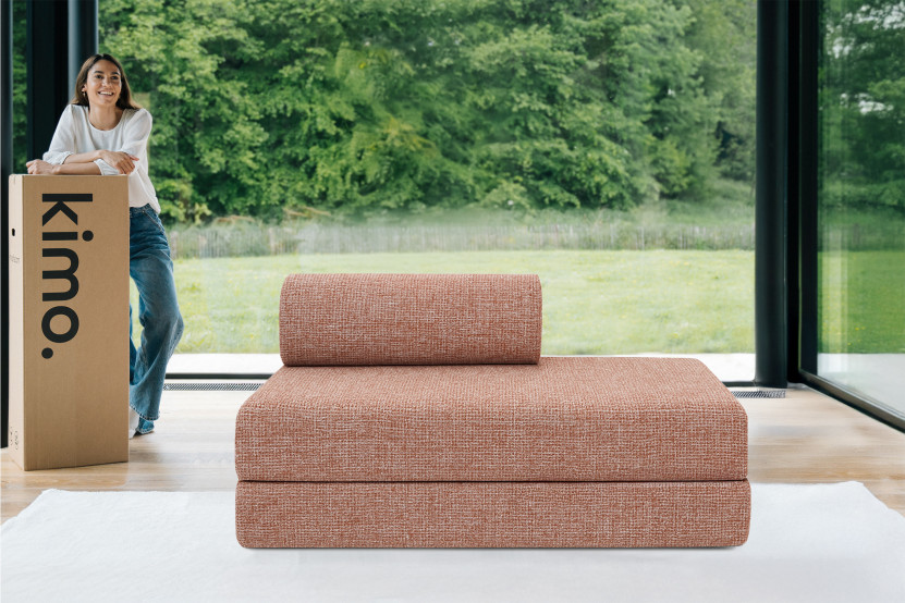 Canapé droit convertible et modulable 2 places - Tissu tweed - Rouge