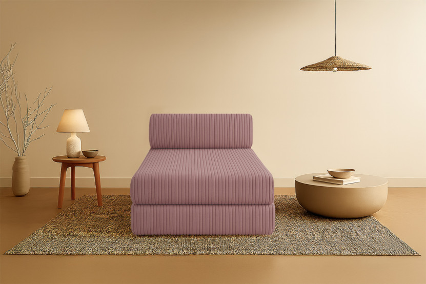 Méridienne convertible et modulable - Velours côtelé XL - Rose