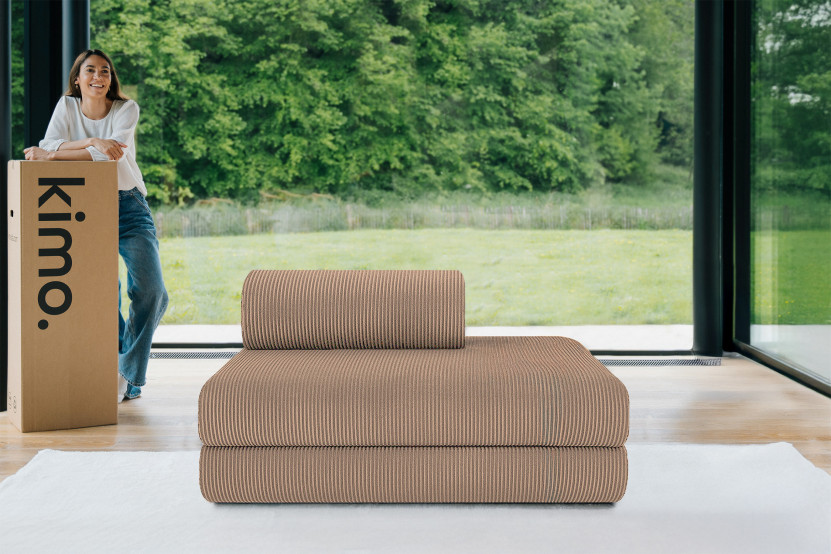 Canapé droit convertible et modulable 2 places - Velours côtelé - Taupe