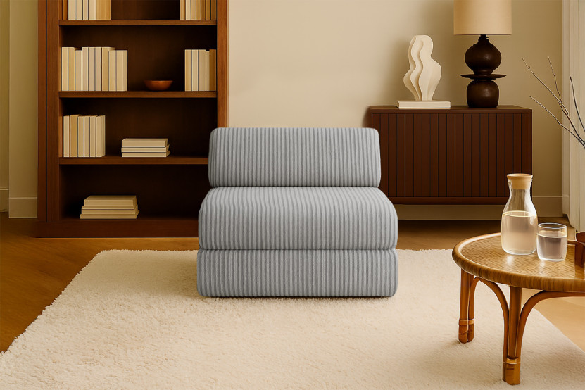 Fauteuil convertible et modulable - Velours côtelé XL - Gris clair