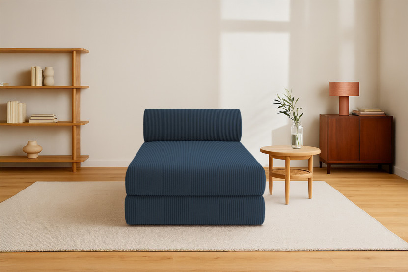 Méridienne convertible et modulable - Velours côtelé - Bleu