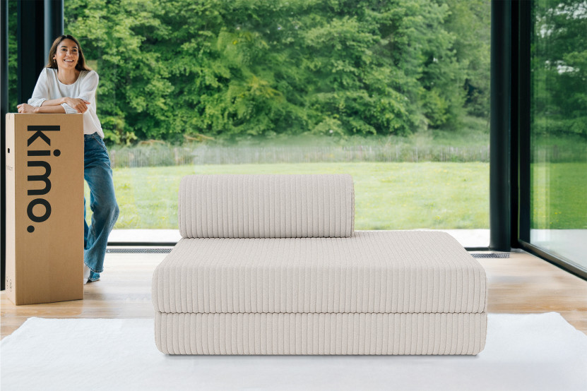 Canapé droit convertible et modulable 2 places - Velours côtelé XL - Blanc