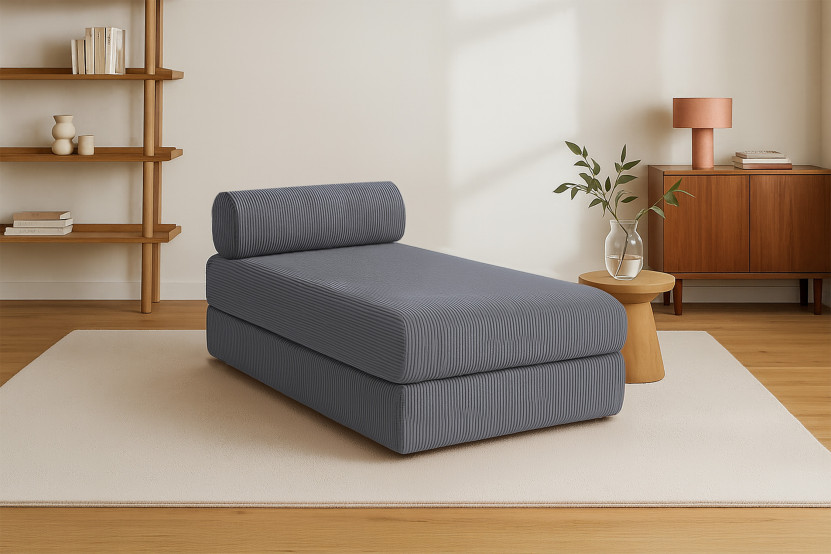 Méridienne convertible et modulable - Velours côtelé - Gris
