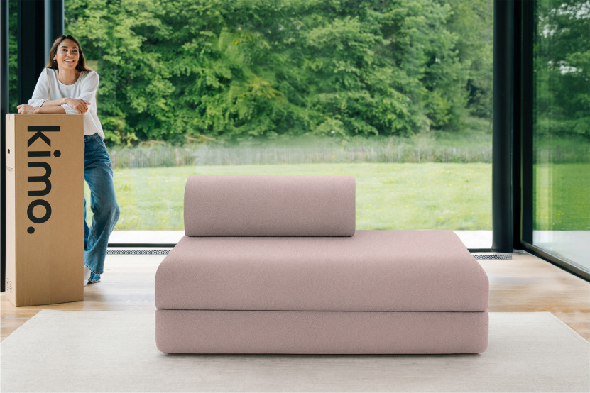 Canapé droit convertible et modulable 2 places - Tissu lisse - Rose