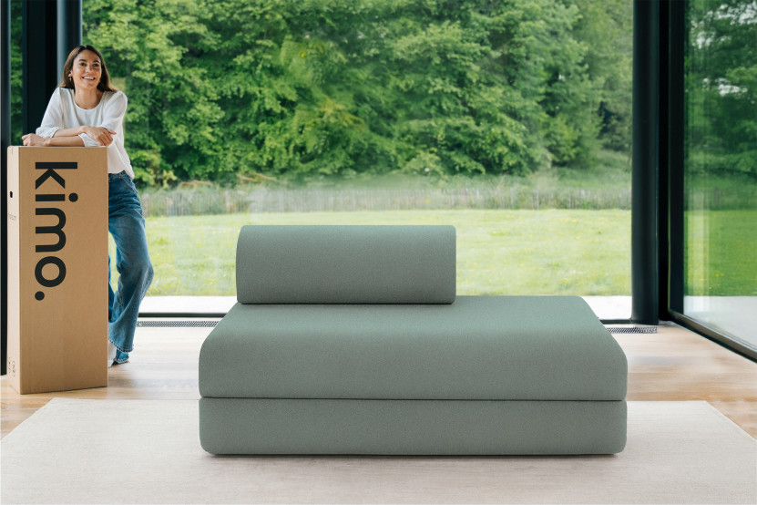 Canapé droit convertible et modulable 2 places - Tissu lisse - Vert