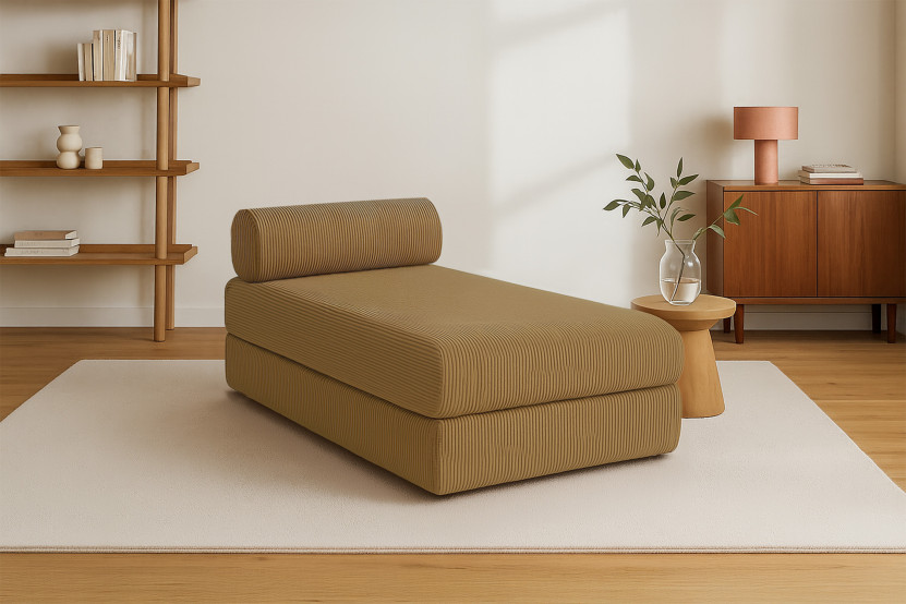 Méridienne convertible et modulable - Velours côtelé - Jaune